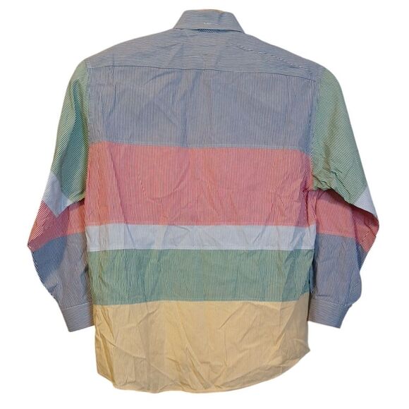 Tommy Hilfiger Color Block Pinstriped Long Sleeve 90s Button Dress Shirt Large - Picture 3 of 8